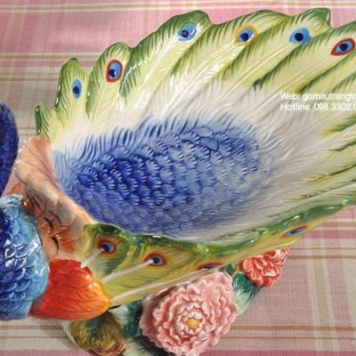 KHAY SỨ ĐỰNG TRÁI CÂY HỌA TIẾT CHIM CÔNG